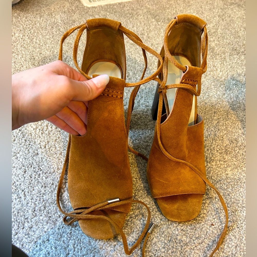 Suede block heel sandal